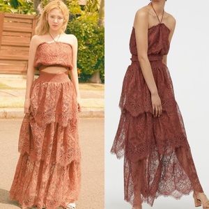 H&M lace rust top and skirt